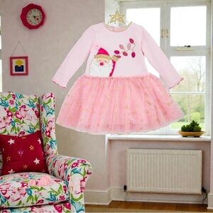 LK NW Mud Pie Kids Pink Santa Christmas Lights Mesh Tutu Dress Sz 12-18M